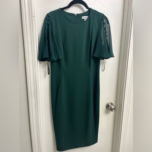 Calvin Klein Emerald Elegant Dress Button Bell Sleeve Detail